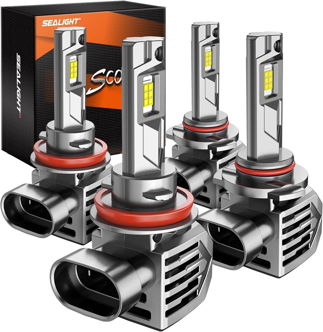 SEALIGHT S7S // 9005/HB3 Light, 120000LM Brightest Bulbs, 6500K White, Easy Installation,10 Years Lifespan, Plug-N-Play, 4 Pack
