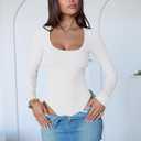 ANRABESS Women Scoop Neck Bodysuits Long Sleeve Tops 2025 Fall Slim Fit Ribbed Knit Sexy Soft Basic Shirts Fashion Outfits (Large, White)