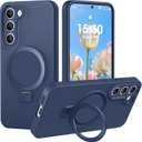 Liquid Silicone Case for Samsung Galaxy S23 with Magnetic Stand, Mil-Grade Drop Shockproof, Full Camera Protection Anti-Scratch Microfiber Lining Silicone Phone case, Dark Blue