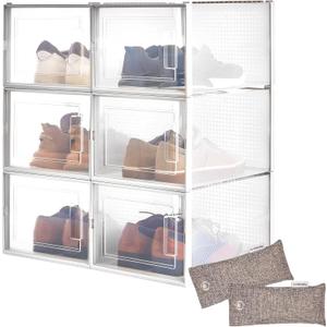HomeBuddy Shoe Organizer for Closet - 6 Pack XL Shoe Storage Boxes Clear Plastic Stackable Bin, Boots, Sneaker Storage, Clear Shoe Boxes with Lids, Zapateras Organizer for Shoes, Closet Shoe Organizer