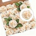 Ling's moment Artificial Flowers 25Pcs Glowing Cream Roses Decor w/Stems,3" DIY Foam Floral for Wedding Bouquet/Centerpieces, Outdoors Party Backdrop, Room/Table, and Garden/Pot Decorations