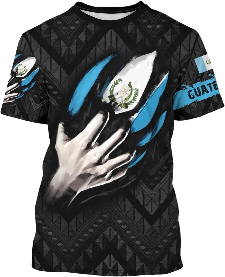 BJU Guatemala Flag T-Shirt Flag Badge Novelty Tee Printed Crewneck Short Sleeve Casual Top Unisex (S)