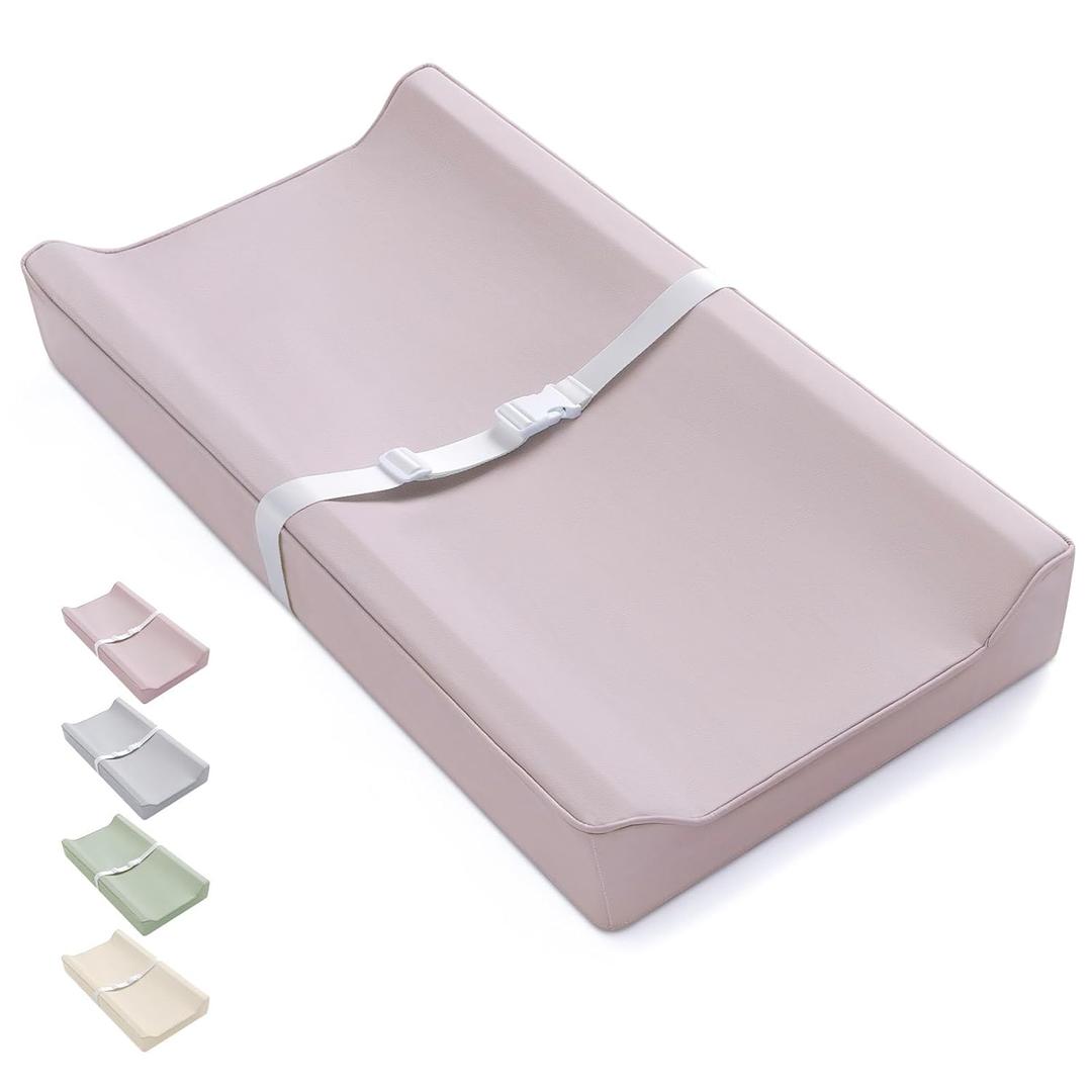 Blissful Diary Vegan Leather Baby Changing Pad with Waterproof & Wipe-Clean PU Cover, Standard Size Cozy Diaper Changing Pad for Dresser and Table, Taupe