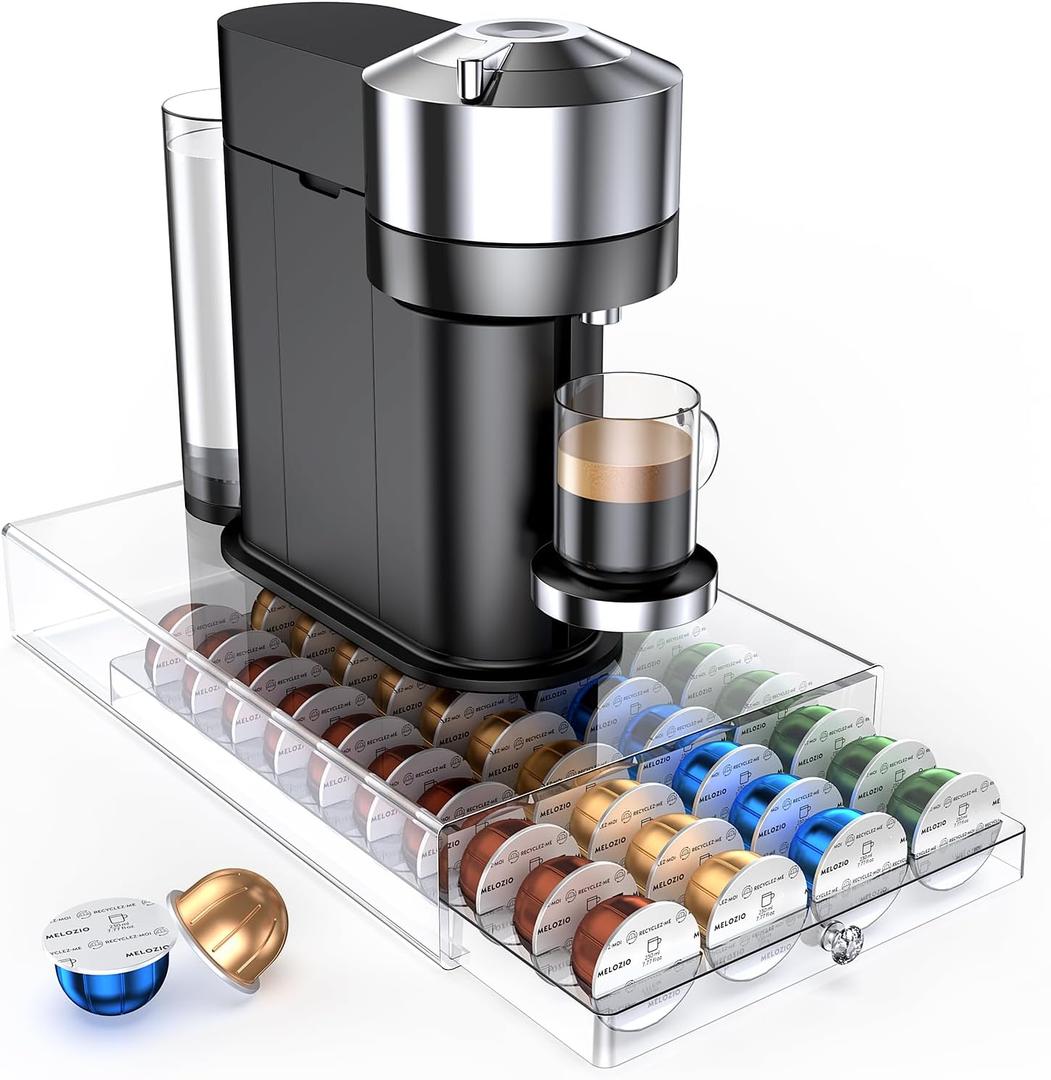 Coffee Pods Acrylic Holder PETG Drawer Compatible with Nespresso Vertuo Capsules And Dolce Gusto Capsules 40 Pods Storage