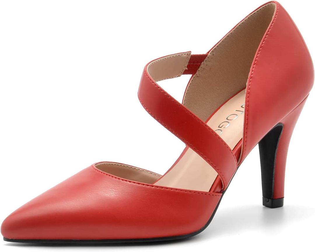 Women's Closed Toe Red Heel Pointed Toe Pumps 3 inch Dress Shoes for Women (red pu. 11)