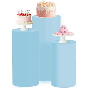 Cylinder Stand Covers for Party 3Pcs Spandex Cylinder Pedestal Stand Covers Cylinder Plinth Stand Cover for Party Backdrop Decor Baby Shower Birthday Wedding, Dusty Blue