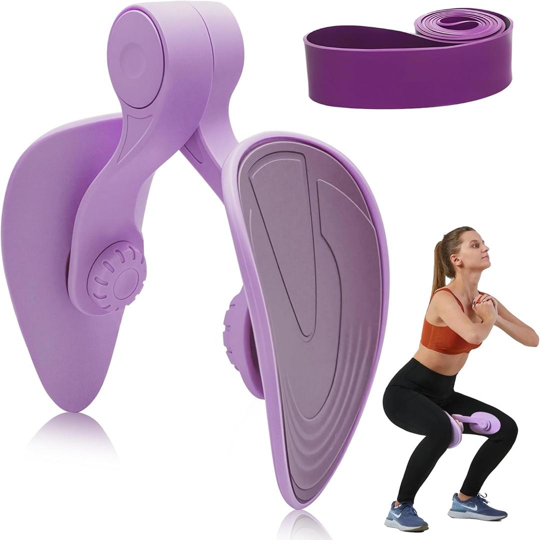Inner Thigh Exerciser for Women, Thigh Trainer Hip Trainer Kegel Exercise Workout Equipment, Pelvic Floor Muscle Trainer with Resistance Band, Hip and Pelvis Trainer Device for Home Gym (Purple)