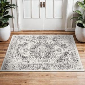 2x3 Entryway Area Rug Washable - Neutral Small Entry Rug Kitchen Rug Runner Vintage Soft Floor Mat Non Slip Indoor Farmhouse Carpet for Bedroom Bathroom Living Room (Distessed Grey)