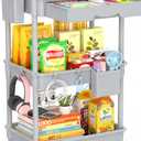 SUNALLY 3 Tier Rolling Cart with Drawer, Bathroom Storage Organizer with 2 Lockable Wheels, Multifunctional Rolling Storage Cart for Bathroom, Kitchen, Office, Craft, Makeup, Baby Essentials, Gray