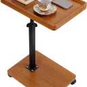 YYW Adjustable C Shaped End Table with Wheels - 360 Swivel TV Tray Table for Sofa/Bed/Bathtub, Slide Under Couch, Height Adjustable (17.7-31.5 Inches),Living Room, Bedroom, Study (raw Wood Color)