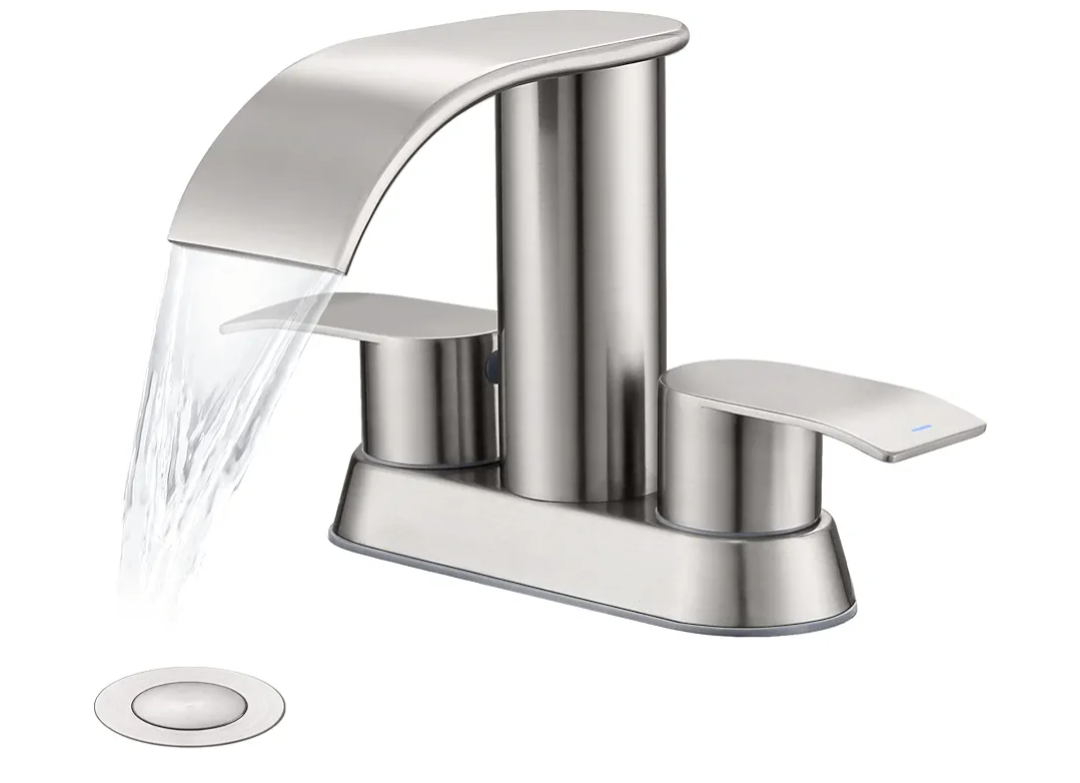 Ultimate Unicorn 8 inch Bathroom Faucet Brushed Metal, Waterfall Bathroom Faucet with Metal Pop-up Sink Drain Stopper and 2 Supply Hoses,2 Handle Widespread Faucets for Vanity Sink 3 Holes