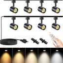 Plug in Track Lighting with Remote, 8-Light Track Light with Plug in Cord, LED Track Lighting Kit with H Track Rails, Dimmable Track Lighting Fixtures Ceiling Spotlight, Black