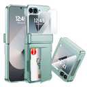 CENMASO for Samsung Galaxy Z Flip 6 Case/Z Flip 7 FE Case with Card Holder [RFID Blocking] & Hinge Protection & Screen Protector, Full-Body Shockproof Phone Case for Z Flip 6/Z Flip 7 FE-Mint Green