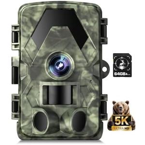 Laoziniu Trail Camera, 5K 60MP Game Camera with No Glow Night Vision, 150°Wide-Angle, 0.05s Trigger Speed Motion Activated IP66 Waterproof for Wildlife Scouting, Home Security, Green