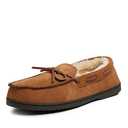 Dearfoams mens Hudson Genuine Suede Memory Foam Moccasin With Tie Slipper, Chestnut, 10 US