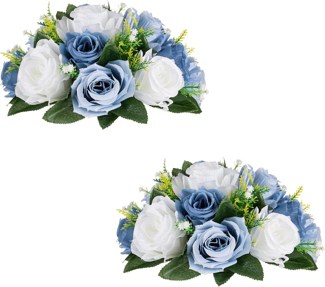 Flower Centerpieces for Wedding Tables: Wedding Table Decorations Dusty Blue & White Flower Balls Centerpieces for Engagement Cerebration Party Center Pieces 2 Packs
