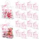 Kolldenn 24 Pcs Clear Gift Bags with Handles 8 Inches Transparent Glitter Tote with Pink Gauze Belt Reusable PVC Wrap Bag (Coquette Pink Bow)