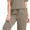 Two Piece Set for Women Summer Outfits 2026 Vacation Trendy Lounge Sets Short Sleeve Matching Sets Women's Clothing Wide Leg Crop Pants Set Travel Airport Sweat Set Chocolate Brown XXL