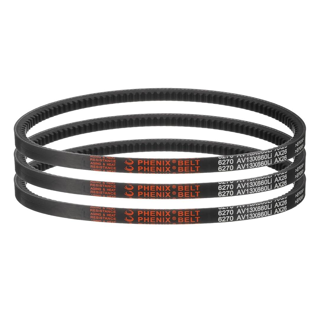 uxcell 3 Pcs AX26 EPDM V-Belt, Raw Edge Cogged Industrial Rubber V Belt 1/2" Width x 26" Inside Circumference