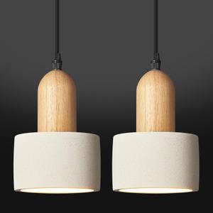 Modern Cement Pendant Lights White Chandelier Wooden Ceiling Lamps for Kitchen Island Bedroom Dining Room Living Room bar2 Pack
