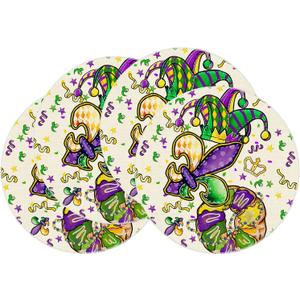 XCHI Doughnuts Iris Fleur De Lis Hat Mardi Gras Round Placemats Set of 4 Carnival Table Mats for Masquerade Party Home Kitchen Dining Table Decorations 14x14 Inch