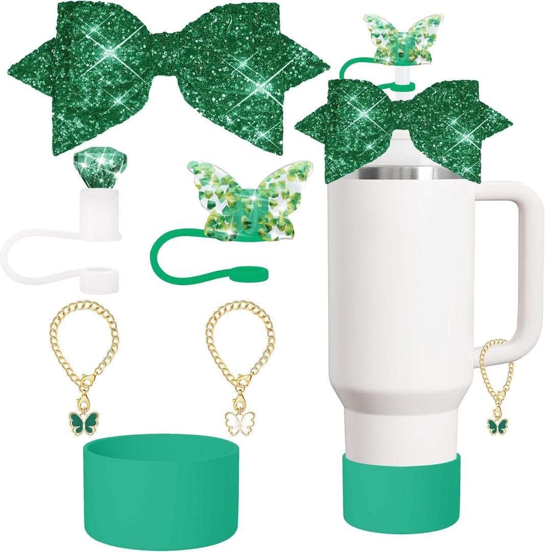 Stanley Charm accessories,bow and diamond straw lid,Stanley Cup 40 or 30 oz accessories with Charm,unique charm Tumbler accessories(Green)