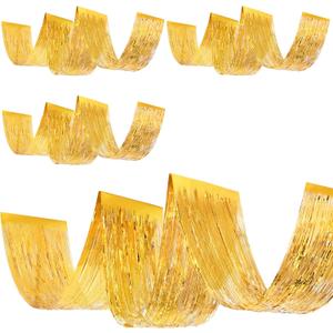 Breling 4 Pcs 15ft Gold Metallic Foil Ceiling Fringe Curtains for Bachelorette Party Decorations, Fringe Ceiling Drapes for Wedding Engagement Bridal Shower Birthday Party Engagement Decor