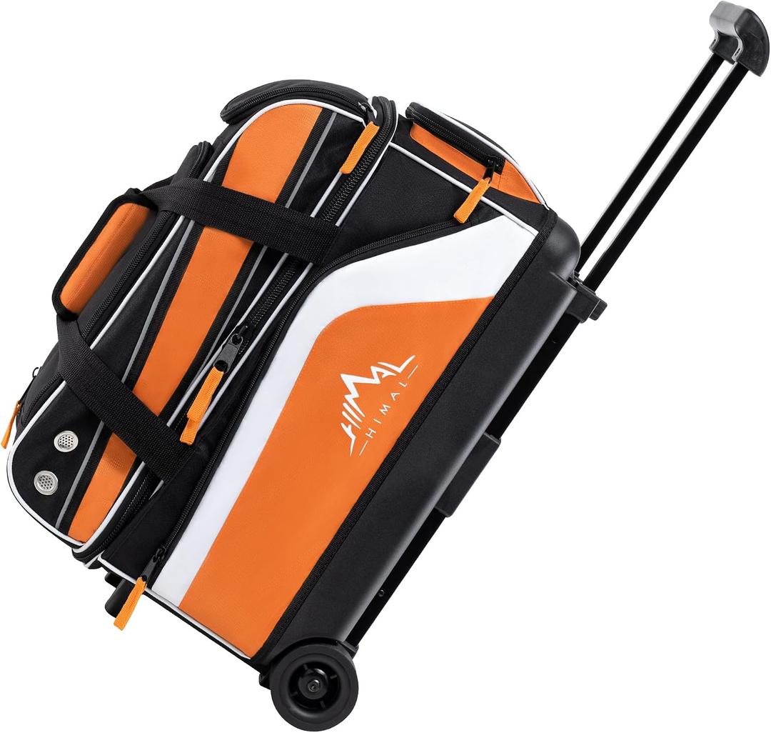 GoHimal Double Roller 2 Ball Bowling Bag with Separate Shoe Compartment for Bowling Shoes (Up To US Men Size 15) and Abundant multifunction Accessory Pocket, Upgraded fabric, Retractable Handle - Extends to 40", One Size