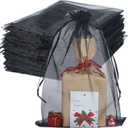 HRX Package 100pcs Large Organza Bags, 8x12 inch Black Mesh Gift Drawstring Pouches Goodie Bags for Halloween Party Favors Samples