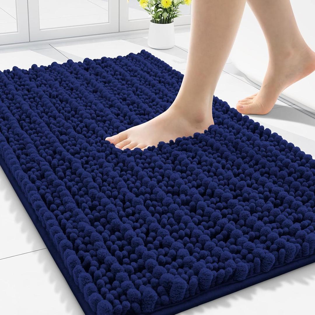 Smiry Bathroom Rugs Mat 30x20, Extra Soft Absorbent Chenille Bath Rugs, Non Slip Rubber Backing Machine Washable Quick Dry Bath Mats for Bathroom Floor, Tub, Shower, Home Decor Accessories, Navy Blue