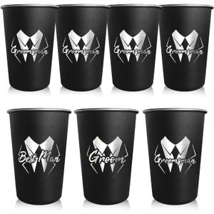 PartyGifts&beyond 7Pcs Groomsmen Gifts Cups, 16 Oz Stainless Steel Cups for Groom Squad, Groomsmen Tumblers - Bachelor Party Favors (LJ-Struggle)