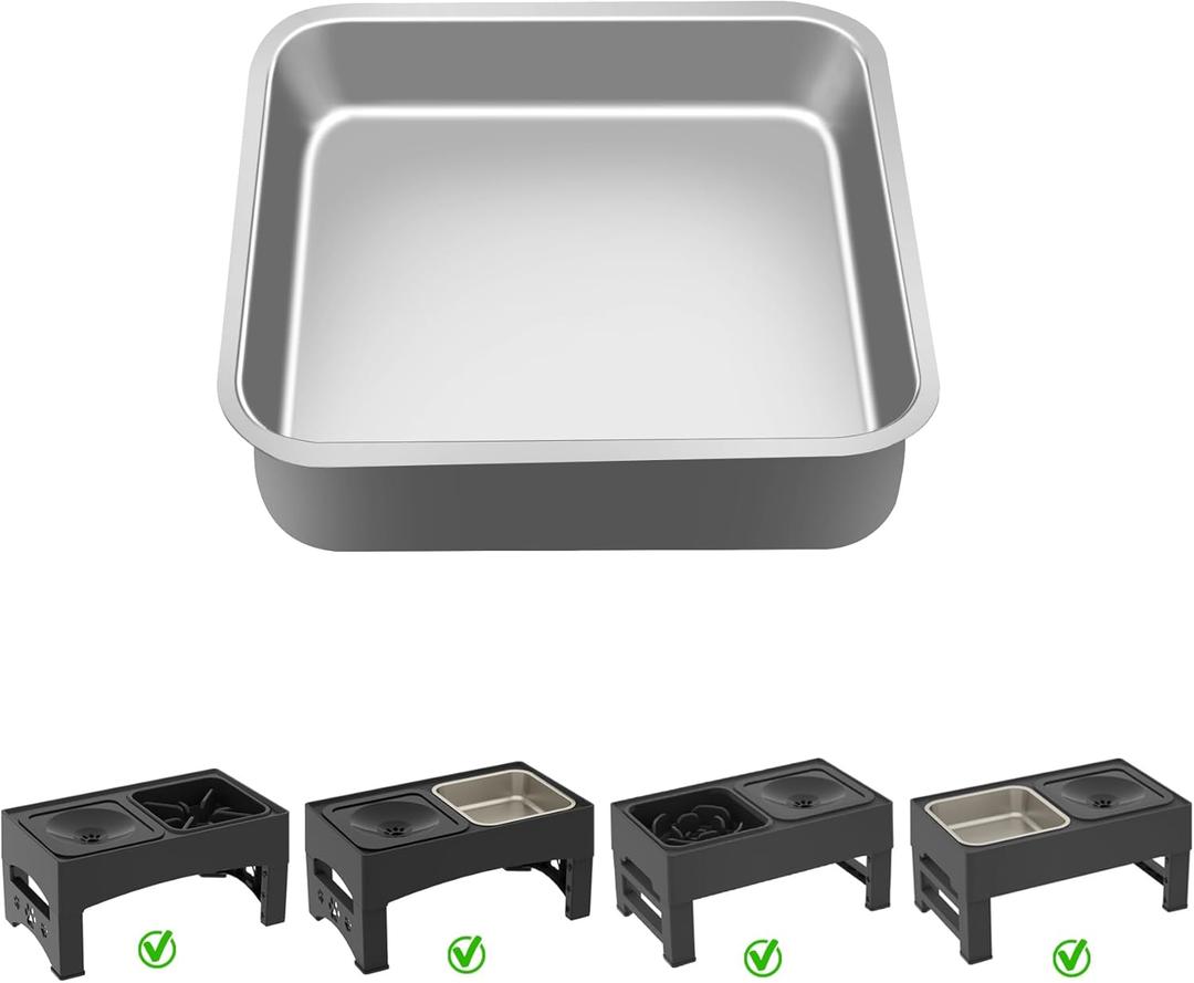 Stainless Steel Square Bowl, Suitable for Replacing The Slow Feeder Food Bowls, NOT Suitable for Replacing The No-Spill Water Bowl Side