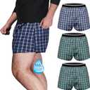 TIICHOO Mens Incontinence Underwear Washable Bowel Leak Proof Fecal Incontinence Boxers 3 Pack (Medium, 2 Green/ Blue)