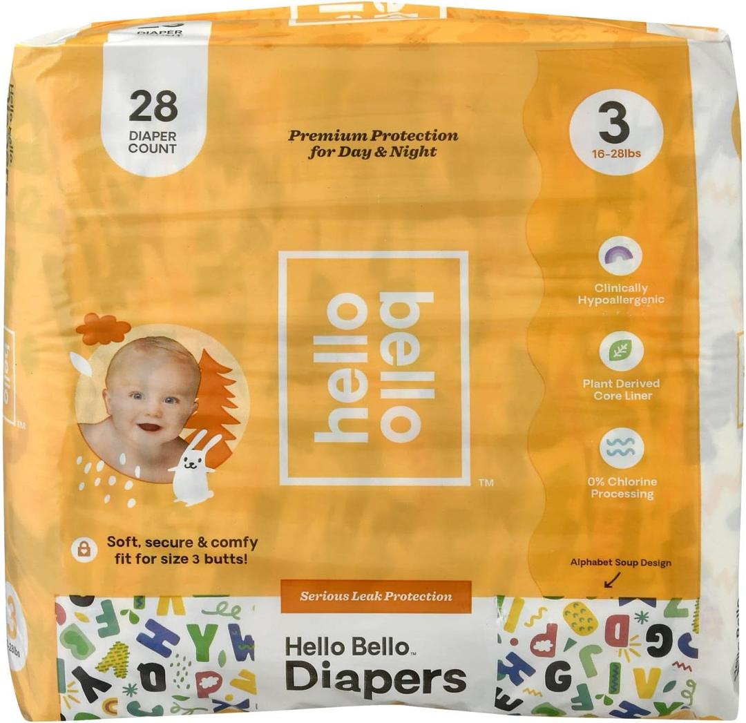 Hello Bello Premium Baby Diapers Size 3, 27 Count of Disposable, Extra-Absorbent, and Hypoallergenic Baby Diapers with Snug and Comfort Fit, Alphabet Soup