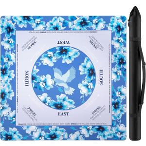 Xmoiqer Mahjong Mat for Table 31.5x31.5Inch, Anti-Slip, Noise-Reducing American Mahjong Mat with Rules, Mahjong Table Mat with Carry Bag, Neoprene Mahjong Mat for Poker, Cards, Board.(Blue)