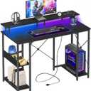 Somdot 39" Computer Desk with LED Lights & Power Outlet Storage Shelves