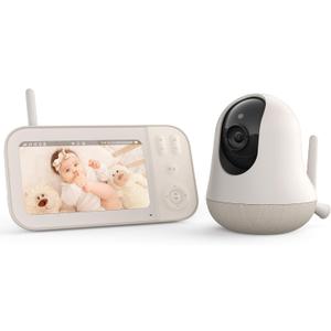 nooie Baby Monitor with Camera, Video Baby Monitor 5" Screen with 10-hrs Recharged Battery, 720P HD and Night Vision, Lullaby, Temperature Sensor, Pan Tilt Zoom, No Wi-Fi, Two-Way Audio
