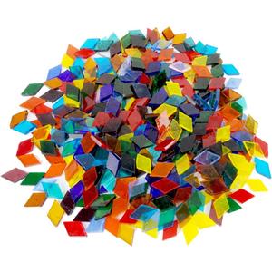 Lanyani Diamond Transparent Glass Mosaic Tiles, Rainbow Cathedral Stained Glass Sheets Pieces for Crafts, Assorted Colors, 17oz