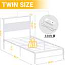 Weehom Twin Bed Frames with Headboard Shelf Storage, Wood Twin Bed Frame with Charging Station and LED Lights, No Box Spring Needed Twin Size Metal Bed Frame for Kids Students, White