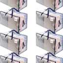 VENO 8 Pack Moving and Storage Bags, Heavy Duty, Alternative to Moving Boxes, Large Packing Totes Supplies for College Dorm Room with Zipper for Clothes, Wide Open Design (Clear, 8 Pack)