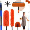 26 Foot High Reach Duster Kit with 5-19 ft Telescoping Extension Pole, High Ceiling Duster, Cobweb Duster, Window Squeegee, Feather Duster, Outdoor & Indoor Extendable Duster Cleaning Kit