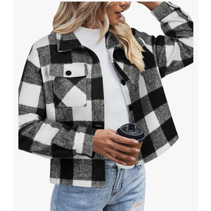 Zeagoo Flannels for Women Cropped Shacket Jacket Fashion Plaid Button Down Shirt 2025 Fall Coat Tops 2XL