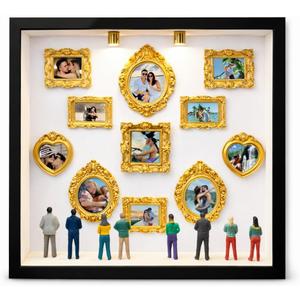 DIY Mini Museum Picture Frames Set, Museum of Us Silhouette Shadow Box with 8 Vintage Mini Frames & 8 Mini Figurines, Family Photo Memory Display Case for Anniversary, Wedding (Black, 10x10inch)