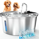 Pawccoli Dog Water Fountain Stainless Steel, 7L/1.8Gal Pet Fountain Water Bowl with Multi-Filtration & Deeper Drinking Aera, Large cat Water Fountain with Water Window & LED, Ultra-Quiet