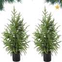 2 Pack Artificial Norfork Pine Tree Real Touch Faux Topiaries Plants Decoration for Garden Home Front Indoor Outdoor Decor