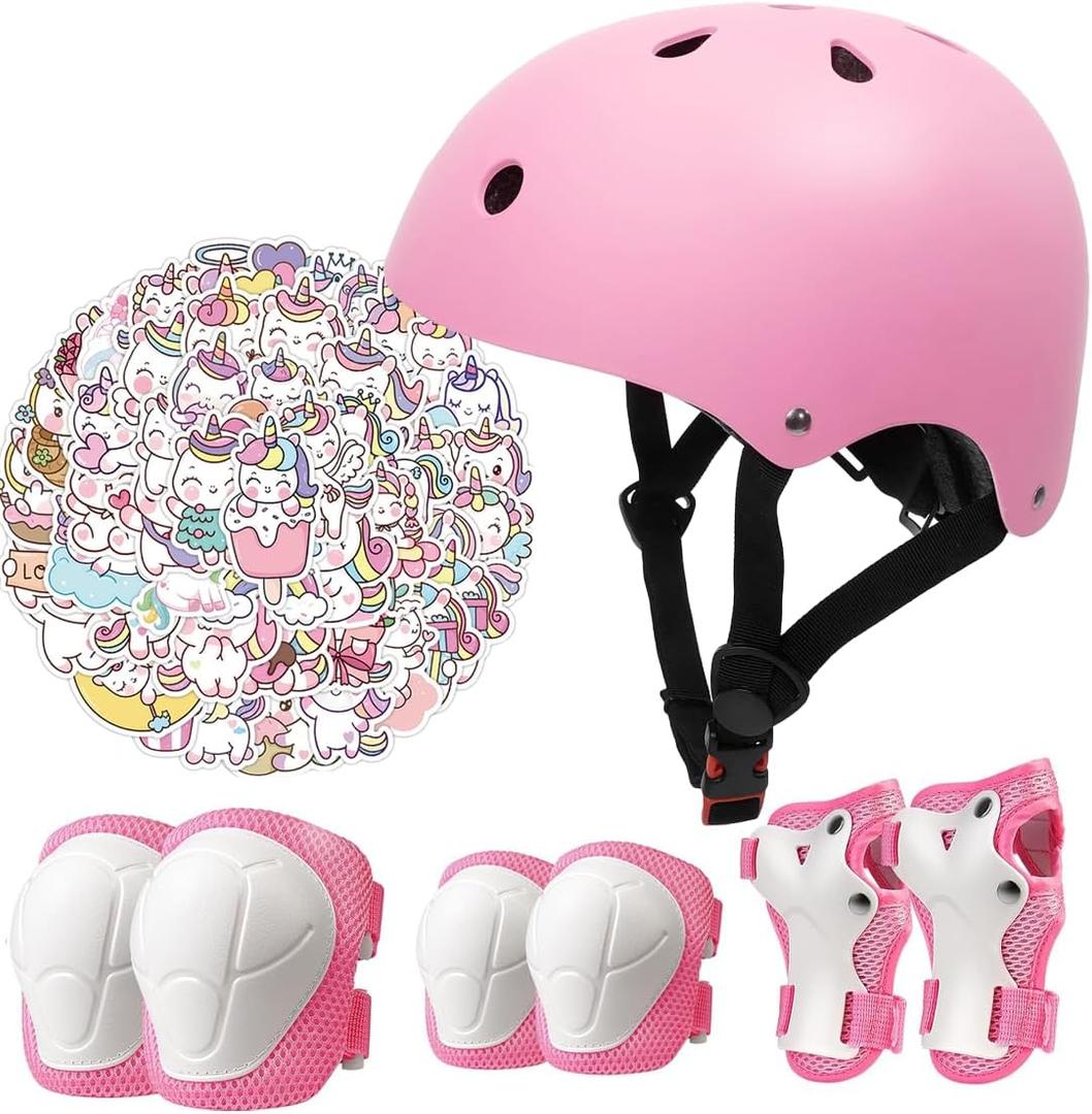 Kids Bike Helmet Set,CPSC Certified with Knee Elbow Wrist Pads Guards,Toddler Adjustable Black Helmet for Ages 2-3-5-8 Girls Child,Sports Protective Gear Set for Bicycle Skate Scooter, Small:2-8 Years Old/ 18"-22"