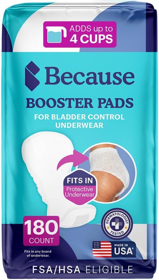 Because Overnight Booster Pads Fit All Adult Diapers, Helps Keep Your Adult Diaper Active All Night, Adds 4 Cups to Incontinence Underwear, Extra Absorbency, 180 Count 