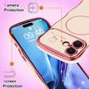 Fiyart Designed for iPhone 17 Case 2025, Cute Wave Frame Curly Shape Love Hearts Plating for Women Girls Camera Protection Compatible with MagSafe Magnetic Shockproof Bumper 6.3"-Pink