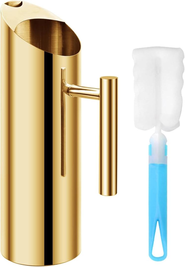 Water Pitcher, 1.5L/53 oz Metal Stainless Steel Water Jug with Ice Guard Pitcher with Cup Brush, Ergonomic Handle and Leak Proof, for Various Drinks, Fruit Tea, Cocktails and Iced Coffee(Gold)