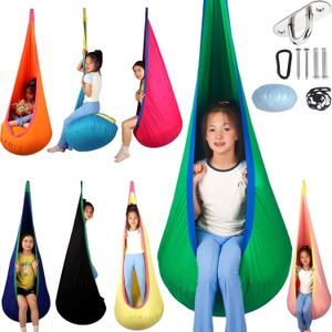 HiCamer Sensory Swing for Kids Indoor and Outdoor Pod Hammock Chair Seat Upgrade Max 300 lbs Hanging Swing with Inflatable Cushion Includes Hardware Hanger Kit for Aspergers Autism ADHD (Green)
